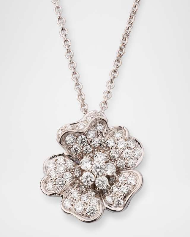 Flora 18K White Gold Diamond Pendant Necklace, 16.5"L